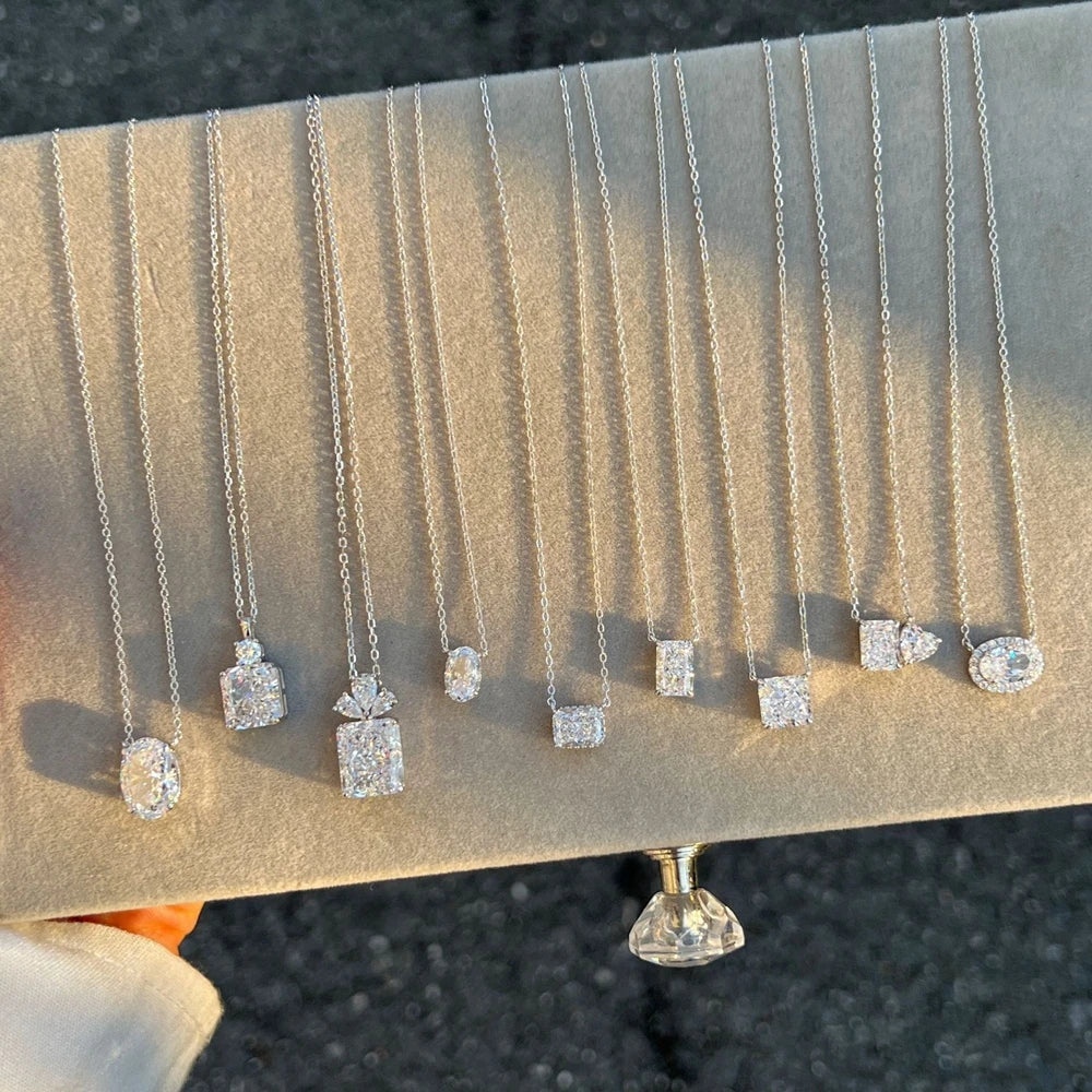 Vinregem Sparkling Crushed Ice Cut Lab Created Sapphire Gems Pendant Necklaces 100% 925 Sterling Silver Fine Jewelry Wholesale