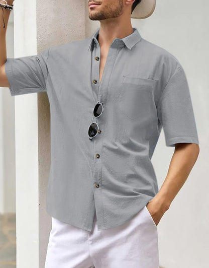 Men's Plus Size Short Sleeve Shirts Cotton Linen Henley Shirts Lightweight Vacation Collar Beach Shirts  Hawaiian T Shirt