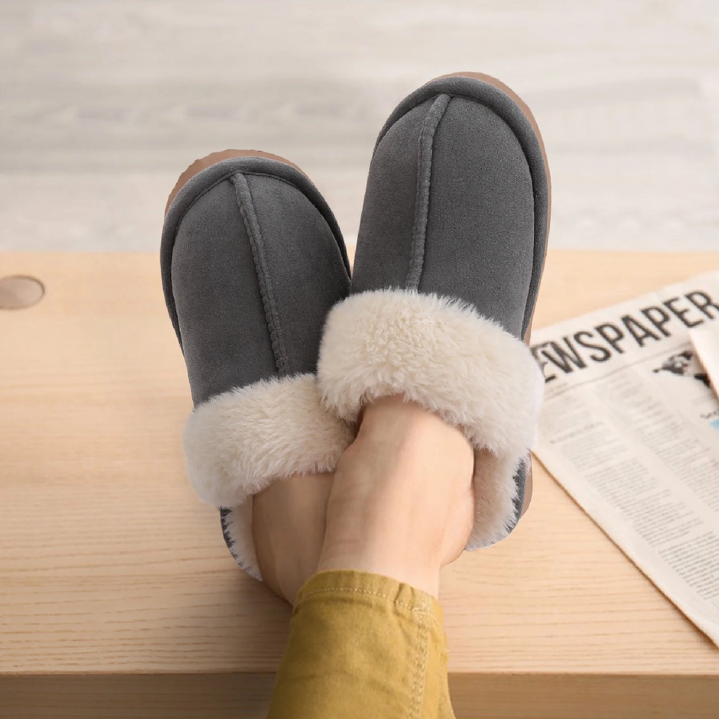 Litfun Fuzzy Platform Slippers For Women Winter Warm House Shoes With Memory Foam Outdoor Anti-Slip Fashion Fur Fluffy Slippers