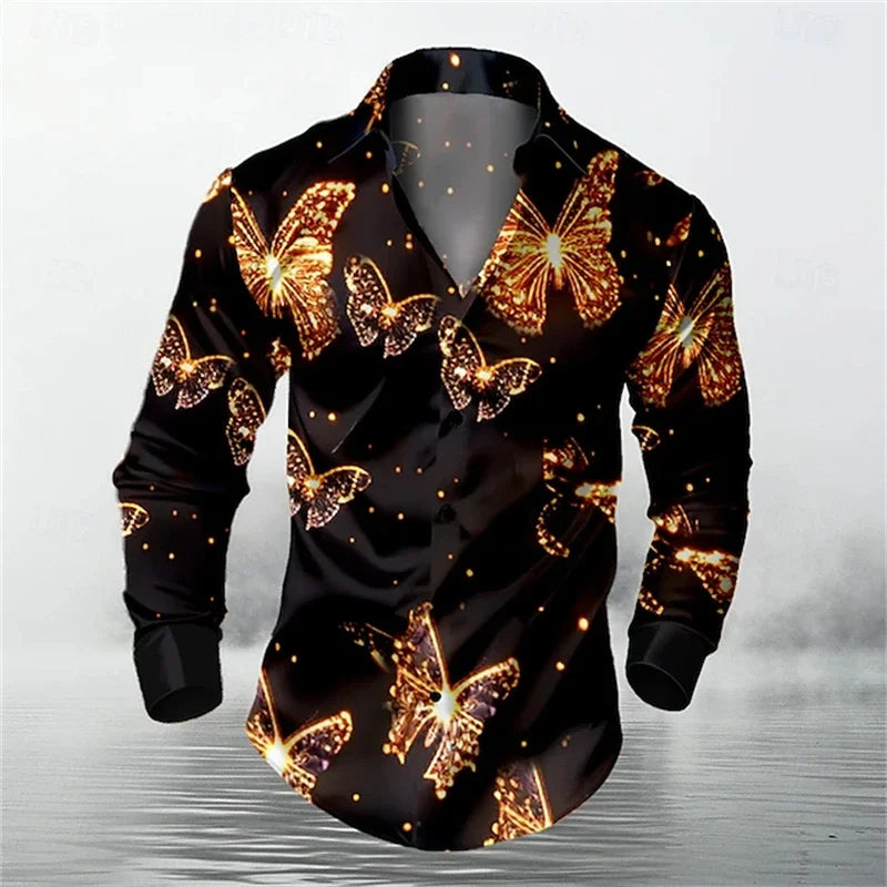 2026 Men's Long Sleeve Shirt Casual Fashion Street Men's Shirts Party Event Lapel Single Breasted Long Sleeve Tops Mens Clothing