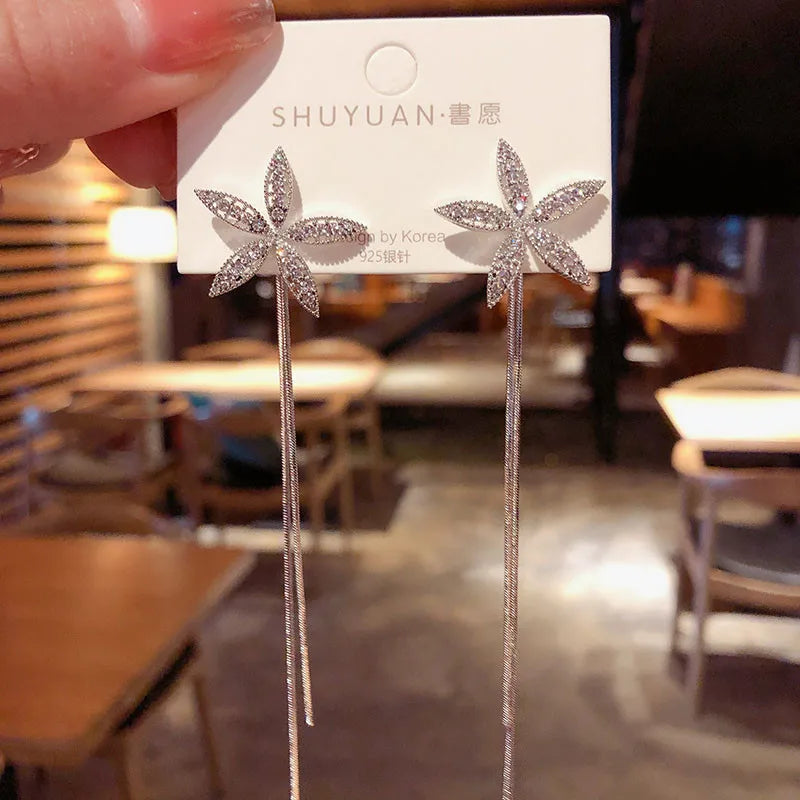 New Vintage Statement Gray Crystal Leaf Earrings for Women Fashion Unique Accessories Party Jewelry Birthday Anniversary Gifts