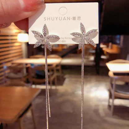New Vintage Statement Gray Crystal Leaf Earrings for Women Fashion Unique Accessories Party Jewelry Birthday Anniversary Gifts