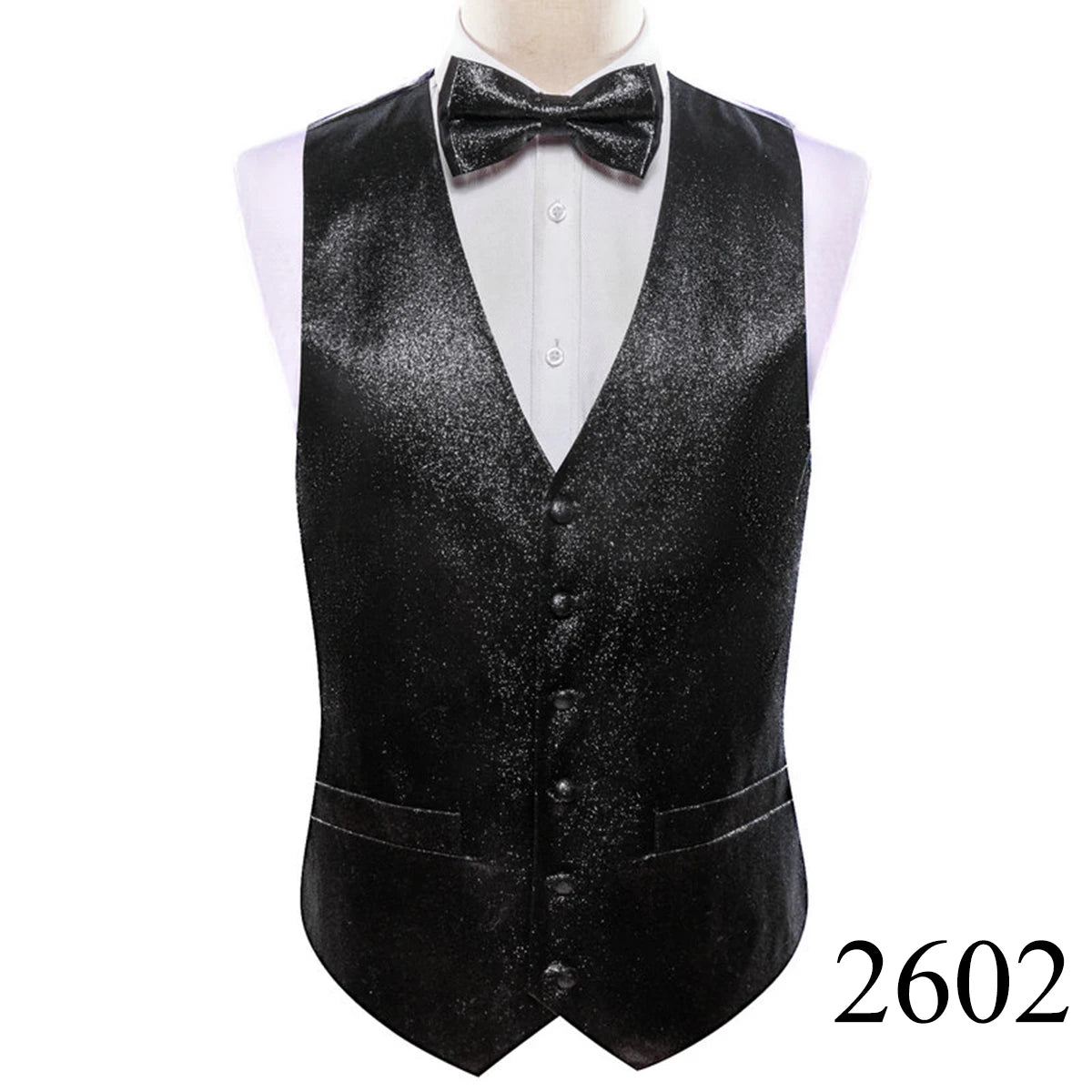 Mens Vest Gold Silver Black Red Pink Blue Green Yellow Solid Solid V-Neck Waistcoat Bowtie Set Barry Wang