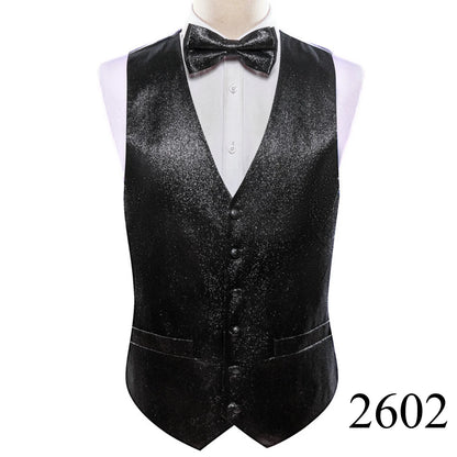 Mens Vest Gold Silver Black Red Pink Blue Green Yellow Solid Solid V-Neck Waistcoat Bowtie Set Barry Wang