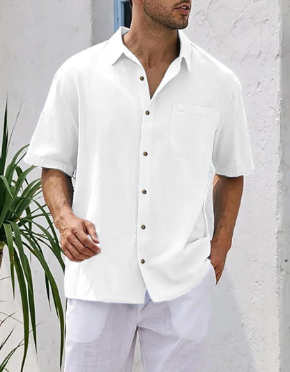 Men's Plus Size Short Sleeve Shirts Cotton Linen Henley Shirts Lightweight Vacation Collar Beach Shirts  Hawaiian T Shirt