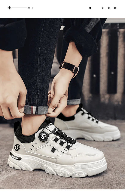 Autumn Men's Sneakers 2026 New Breathable Casual Shoes for Men Buttons Platform Vulcanzed Sneakers Shoes Non-slip Safety Shoes