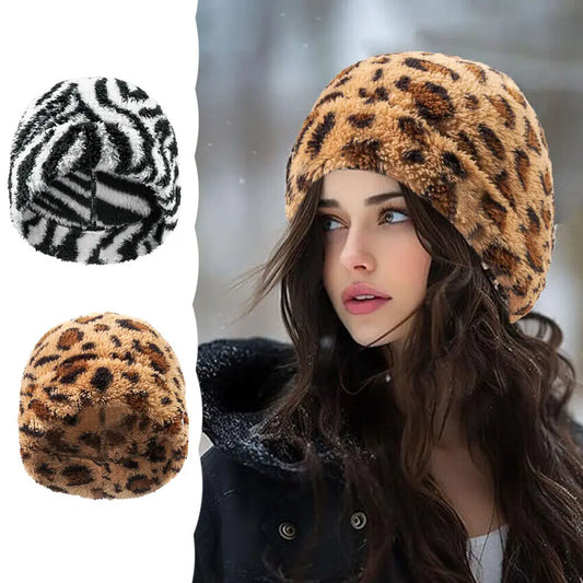 Leopard Print Beanie Hat Skull Cap Winter Fleece Hat Men Women Fashion Warm Hat for Outdoor Hiking Camping Running