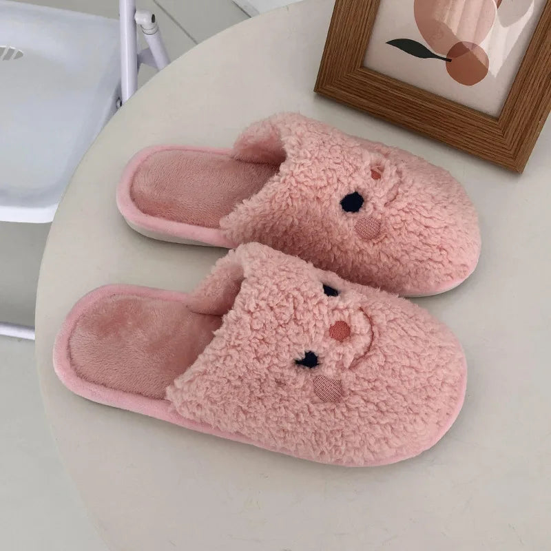 Gacimy Winter Warm Cotton Slippers For Women Comfortable Cute Dog Furry Shoes Couple Indoor Soft Platform Bedroom Plush Slippers