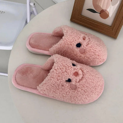 Gacimy Winter Warm Cotton Slippers For Women Comfortable Cute Dog Furry Shoes Couple Indoor Soft Platform Bedroom Plush Slippers
