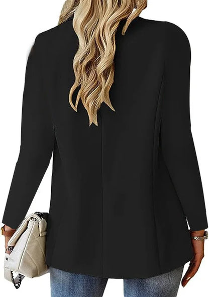 Women's blazer casual long-sleeved top solid color suit collar button simple temperament commuter plus size blazer