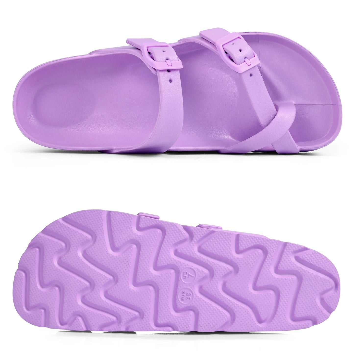 Bebealy Fashion Sandals for Women and Men Pillow Slippers Double Buckle Sandals Adjustable Slides EVA Flat Sandals Beach Sandals