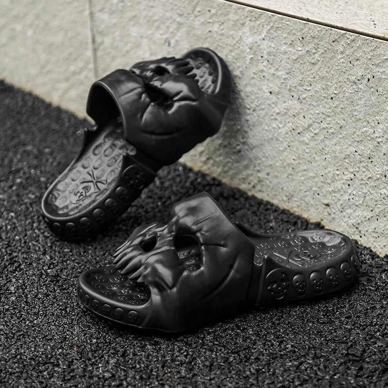 Punk Metal Skull Slippers Summer Men Slippers Novelty Outdoor Clogs Beach Sandals Non-slip Indoor Home Slides Couples Shoes 47