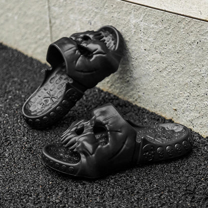 Punk Metal Skull Slippers Summer Men Slippers Novelty Outdoor Clogs Beach Sandals Non-slip Indoor Home Slides Couples Shoes 47