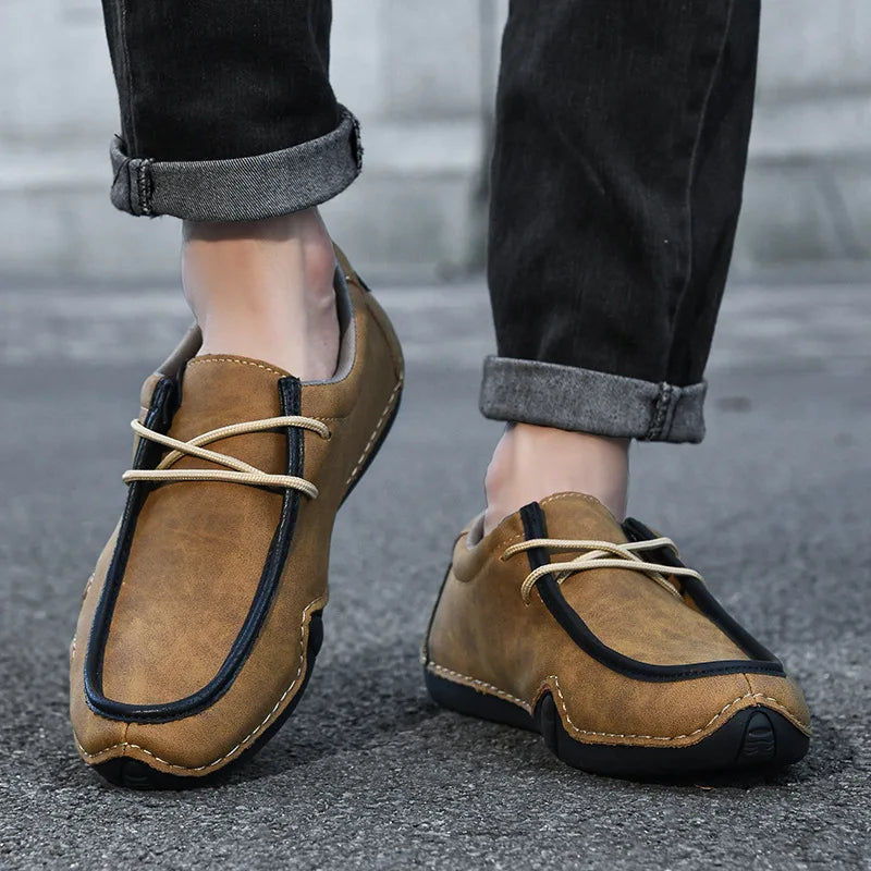 New Autumn Handmade Leather Casual Men Shoes Design Fashion Sneakers Man Loafers Breathable Low Top Flat Shoes Driving