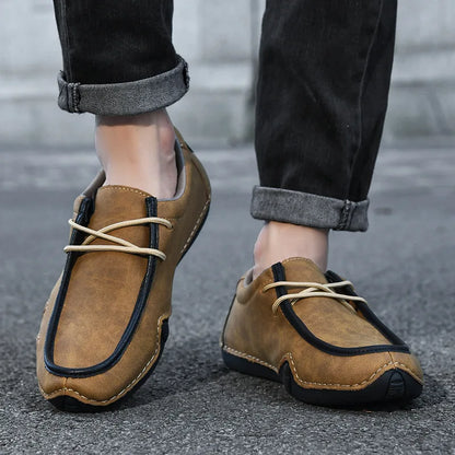 New Autumn Handmade Leather Casual Men Shoes Design Fashion Sneakers Man Loafers Breathable Low Top Flat Shoes Driving