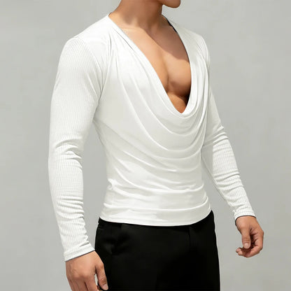 INCERUN Men T Shirt Satin Patchwork Long Sleeve Casual Male Tee Tops Streetwear 2026 Pleated Fashion Party Leisure Men Clothing