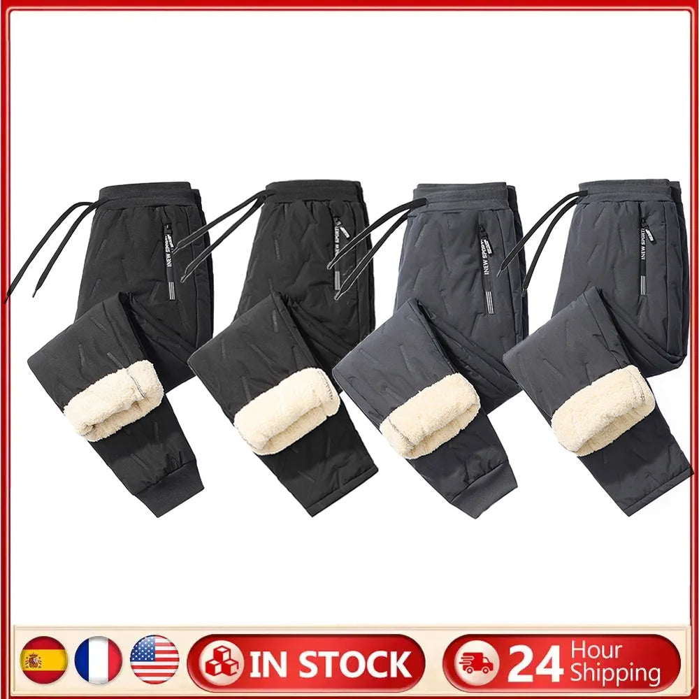 Winter Men Fleece Sweatpants Pant with Zipper Pockets Winter Warm Fleece Pants Casual Slim Sweatpants Pants Waterproof Thermal