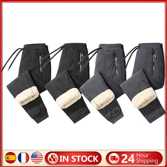 Winter Men Fleece Sweatpants Pant with Zipper Pockets Winter Warm Fleece Pants Casual Slim Sweatpants Pants Waterproof Thermal