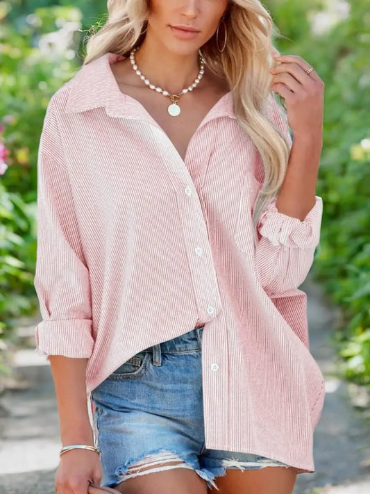 Women's Button Down Shirts 2025 Business Casual Striped Long Sleeve Blouse Spring Collared Office Work Tops