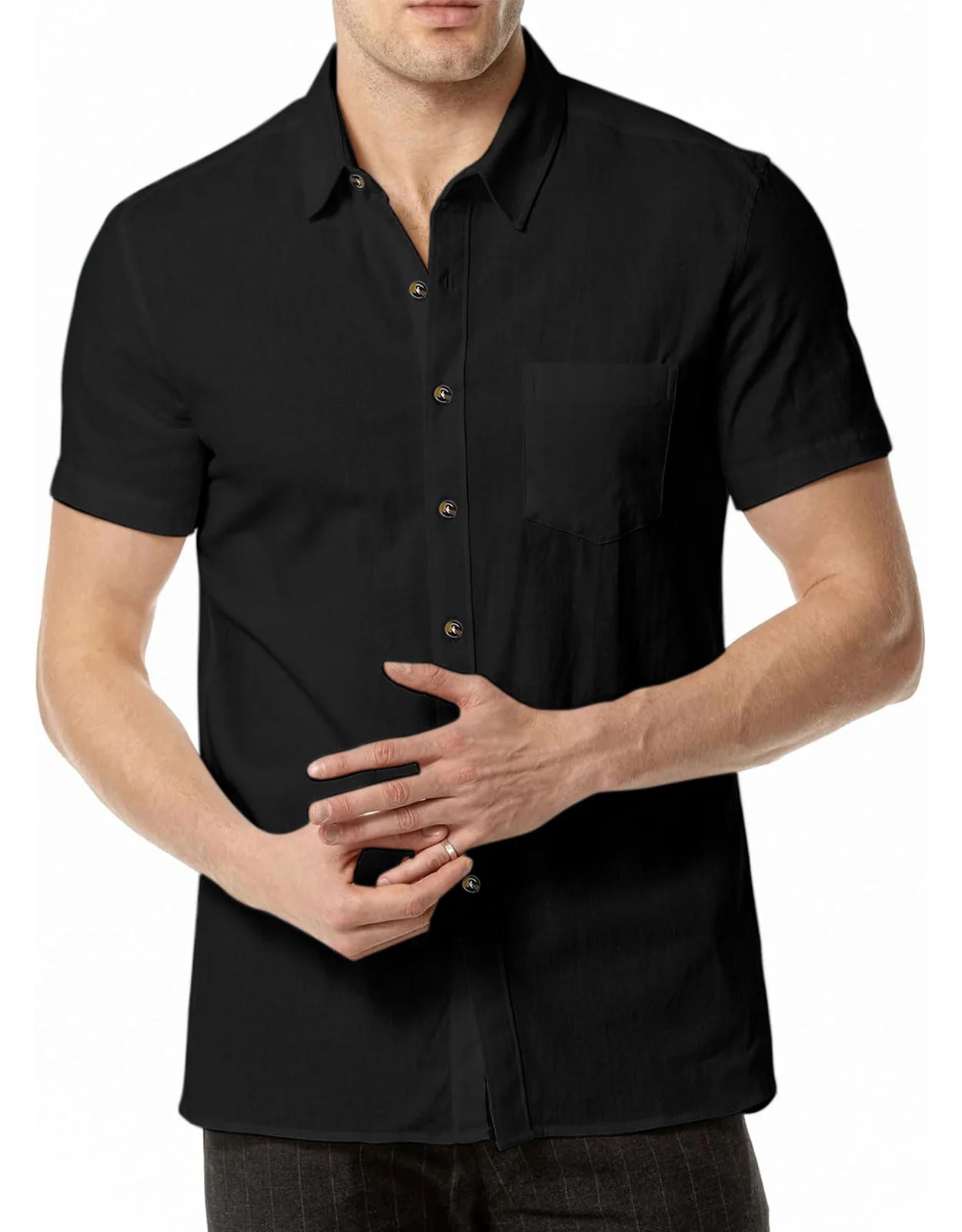 Men's Plus Size Short Sleeve Shirts Cotton Linen Henley Shirts Lightweight Vacation Collar Beach Shirts  Hawaiian T Shirt