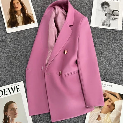 Autumn Blazer Elegant Women's Jacket Chic Casual Double Breasted Suit Korean Winter Fashion Coats Slim Fit Office Lady Outwear