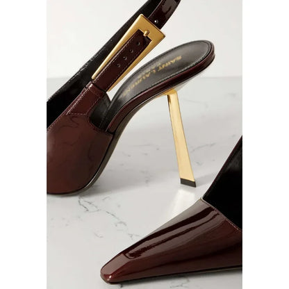 Elegant Fashionable Black Pointed Toe Thin Heel Single Shoes Patent Leather Buckle High Heels Stylish Luxurious