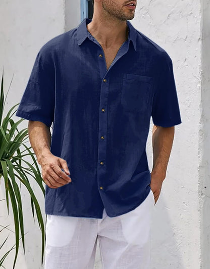 Men's Plus Size Short Sleeve Shirts Cotton Linen Henley Shirts Lightweight Vacation Collar Beach Shirts  Hawaiian T Shirt