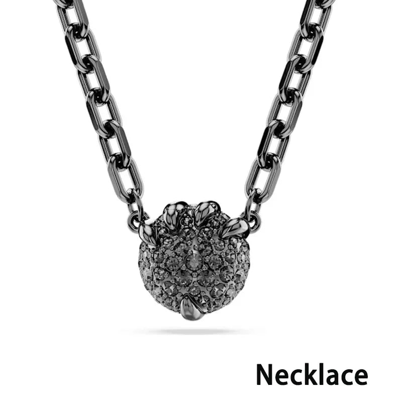 Original 2026 New Black Crystal Geometry Necklace Fine Jewelry Set Open Ring Necklace Earring Charms Black Jewelry for Women