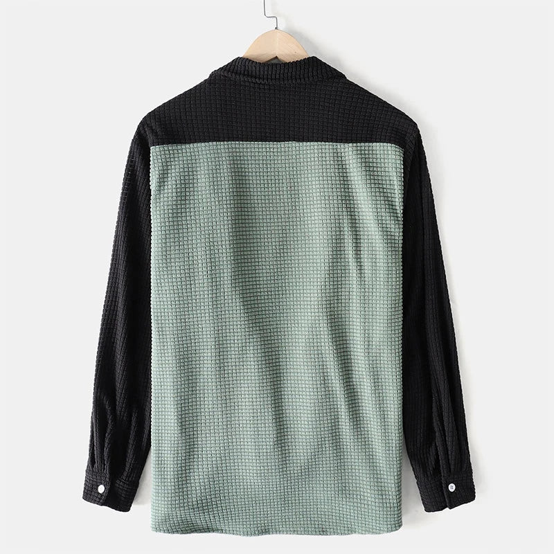 Autumn Men's Streetwear Patchwork Corduroy Long Sleeve Shirt Fashion Casual Turn Down Collar Luxury Shirts with Pocket Harajuku