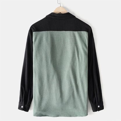 Autumn Men's Streetwear Patchwork Corduroy Long Sleeve Shirt Fashion Casual Turn Down Collar Luxury Shirts with Pocket Harajuku