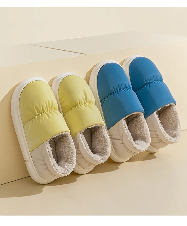 Big Size 48 49 Winter Warm Slippers Men Down Waterproof Soft Bottom Home Shoes Plush Women Indoor House Couples Anti Slip Slides