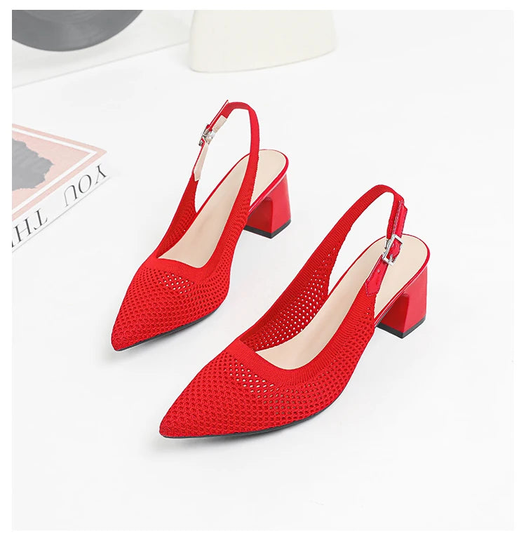 Summer Women's High Heel Sandals Knitted Small Hole Breathable Shoes 2025 New Style (6cm High)