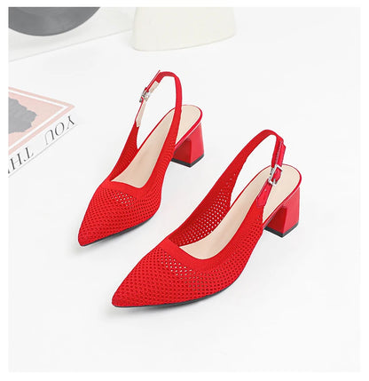 Summer Women's High Heel Sandals Knitted Small Hole Breathable Shoes 2025 New Style (6cm High)