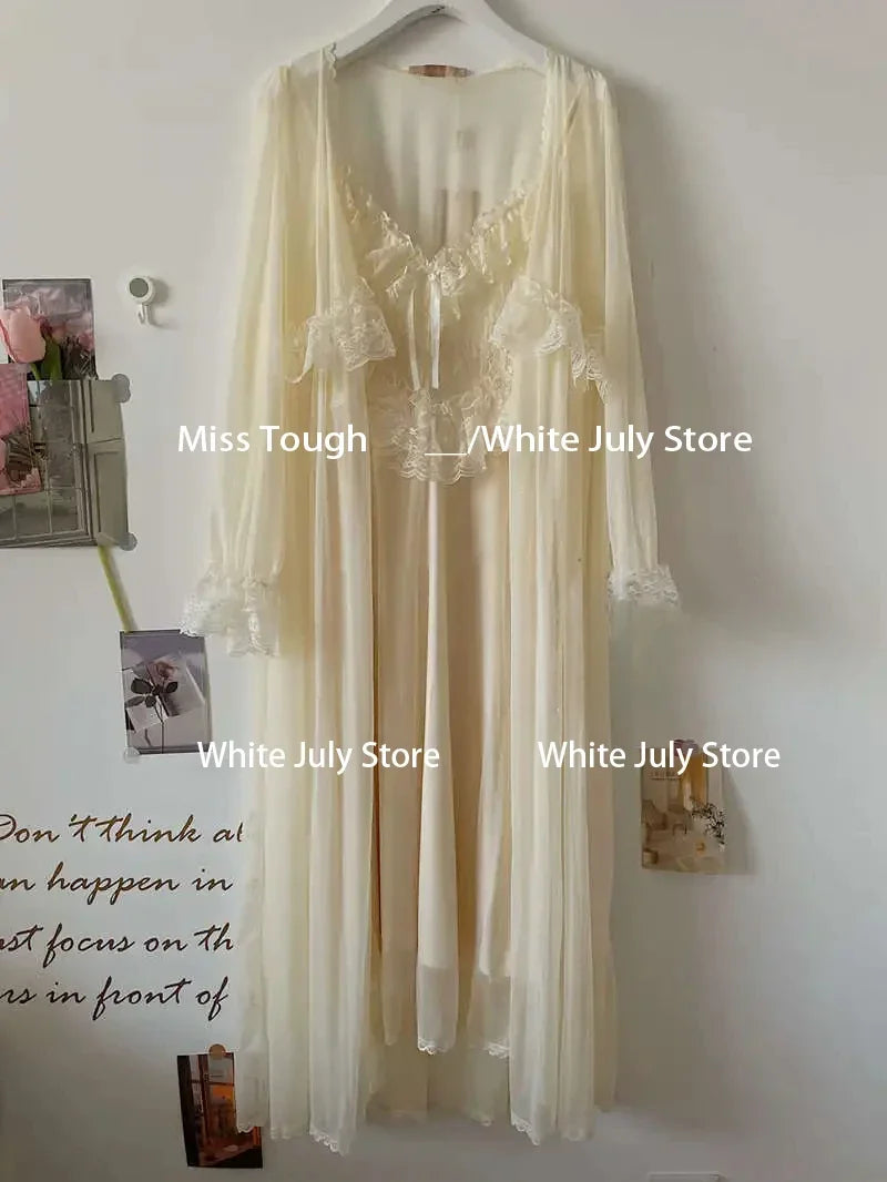 French Sweet Vintage Dress Suits Women Autumn Lace Sexy Casual 2 Piece Sets Office Lady Outifts Chiffon Elegant Strap Dresses