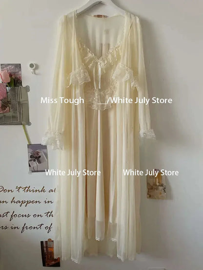 French Sweet Vintage Dress Suits Women Autumn Lace Sexy Casual 2 Piece Sets Office Lady Outifts Chiffon Elegant Strap Dresses
