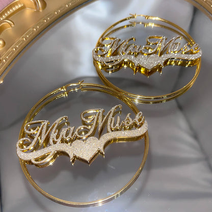 Custom Name Hoop Earrings Personalized Stainless Steel Bling Name Earrings Colorful Big Hoops Earring for Women Jewelry Gift