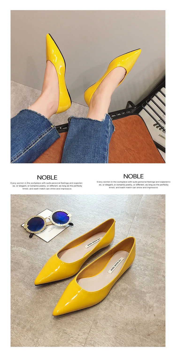 Flats Women's Shoes Yellow Net Brown Sugar Fruit Color Flat Shoes Shallow  Pointed Flat Heels Women's Shoes Large Size 43 44 45