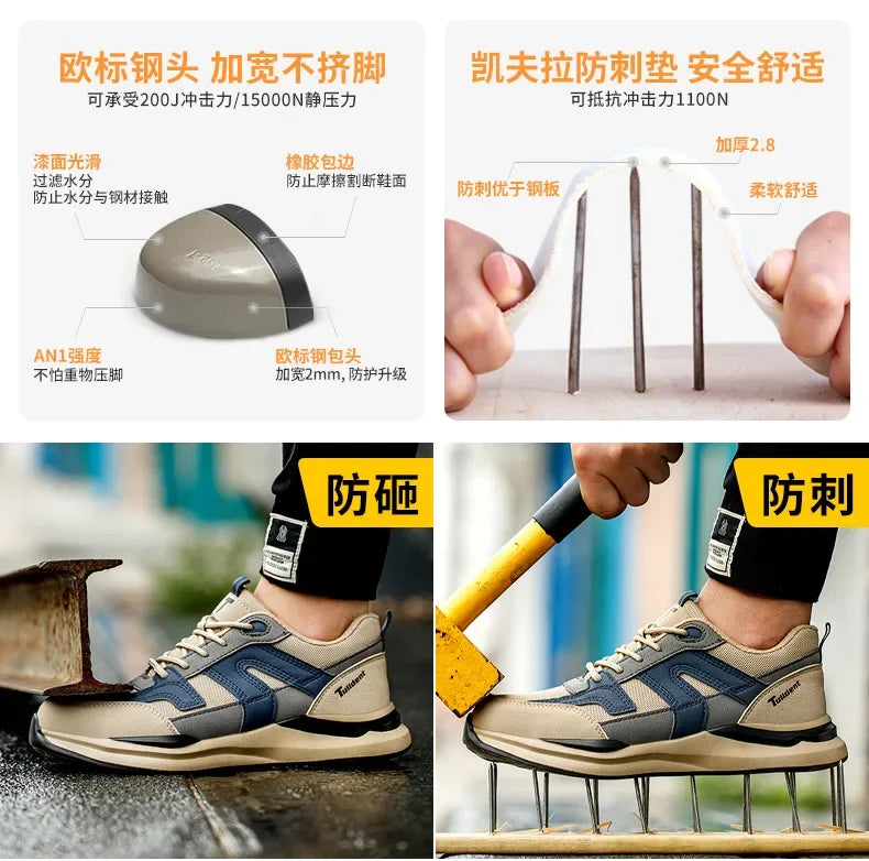 Work Sneakers Steel Toe Shoes Men Safety Shoes Puncture-Proof Work Shoes Boots Indestructible Footwear Security Lightweight