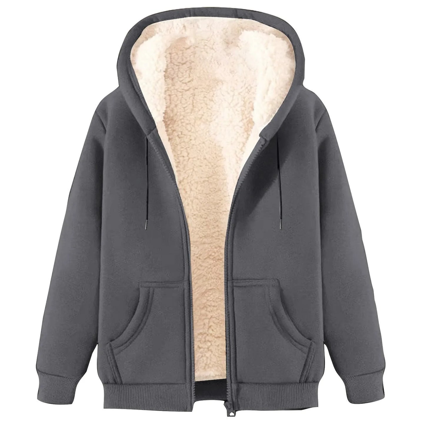 Women Solid Color Fleece Thickened Hoodies Large Size M-5XL Zip Up Warm Lined Thermal Sweatshirt Fall Winter Hooded With Pockets