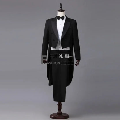 Men's Tuxedo Costume Vintage Formal Tailcoat Slim Fit Peak Lapel Suit Tux Pants Tail Coat Singer Magician Stage Jacket Outfits