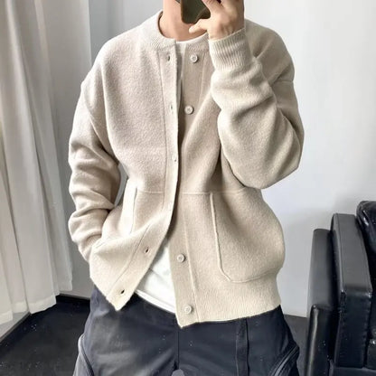 Knitted Cardigan Men Single Breasted Sweaters Long Sleeve O Neck Jumpers Solid Button Loose Fit Casual 2025 Winter Outerwear