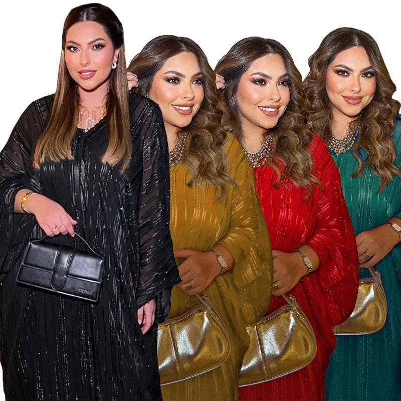 Eid Silky Muslim Set Women Satin Morocco Party Dress 2 Piece Set Abaya Evening Long Robe Musulman Ensembles Vestidos Largos