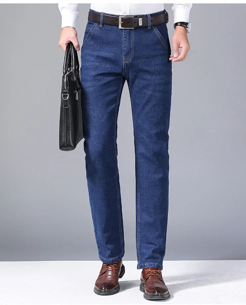Autumn new men's micro elastic straight leg denim pants with shape and skin friendly business men's pants in multiple sizes