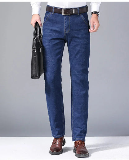 Autumn new men's micro elastic straight leg denim pants with shape and skin friendly business men's pants in multiple sizes