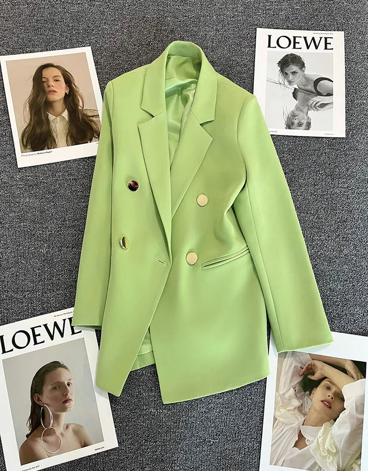 Autumn Blazer Elegant Women's Jacket Chic Casual Double Breasted Suit Korean Winter Fashion Coats Slim Fit Office Lady Outwear