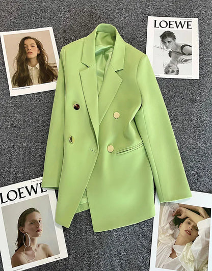 Autumn Blazer Elegant Women's Jacket Chic Casual Double Breasted Suit Korean Winter Fashion Coats Slim Fit Office Lady Outwear