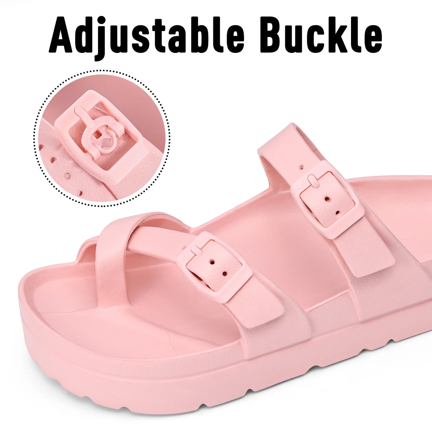 Bebealy Fashion Sandals for Women and Men Pillow Slippers Double Buckle Sandals Adjustable Slides EVA Flat Sandals Beach Sandals