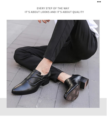 Leather Men Dress Shoes High Heel British Mens Elevator Business Shoes Wedding Party Male Oxford Footwear Increasing 6/8cm