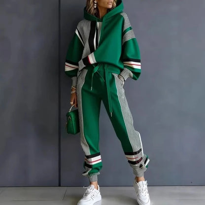2026 Spring Plus Size Pant Sets American Stripe Round Ne Sweatirt Pants Set Women's Casual Spor Two-Piece Winter Loose Fit Faion