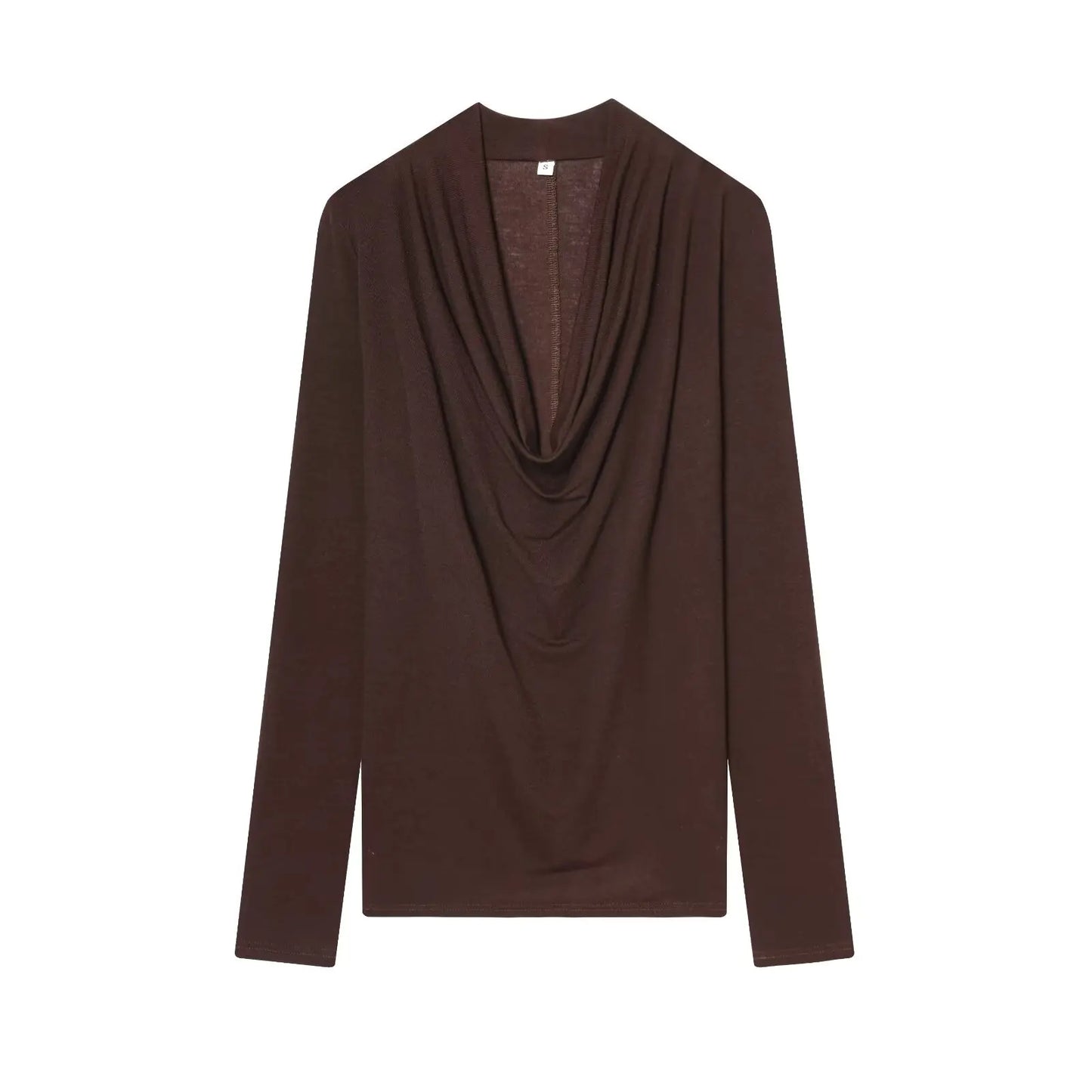 BSAY Knitted T-shirt Women Fashion Autumn Winter Tee Pullover Top Chic Female Long Sleeved draped neckline T-Shirts Mjuer